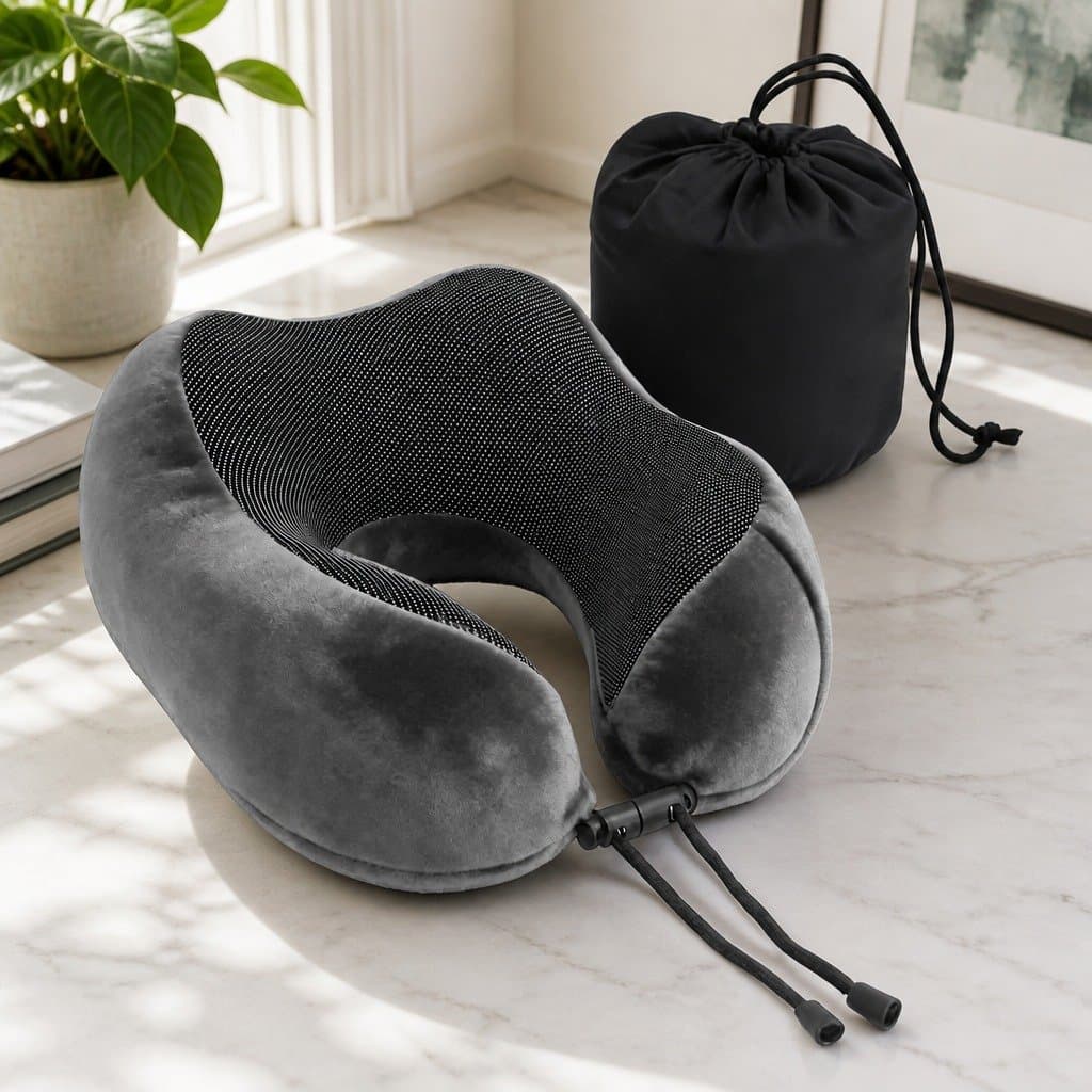 Portable Grey Memory Foam Travel Neck Pillow
