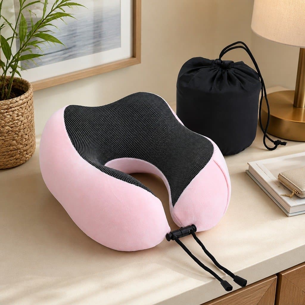 Memory Foam Travel Neck Pillow in Pink