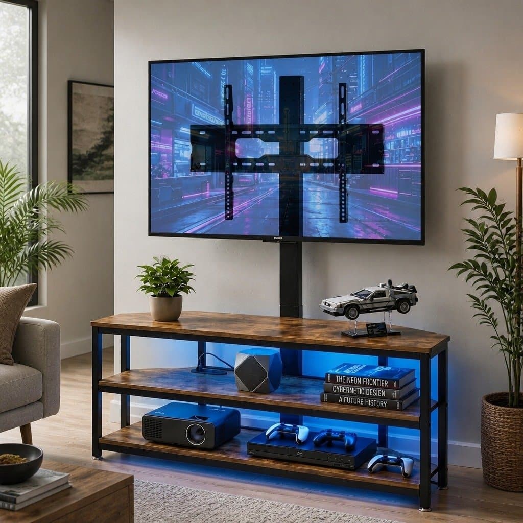 Corner TV Stand for 32-70 inch TVs with LED Lights