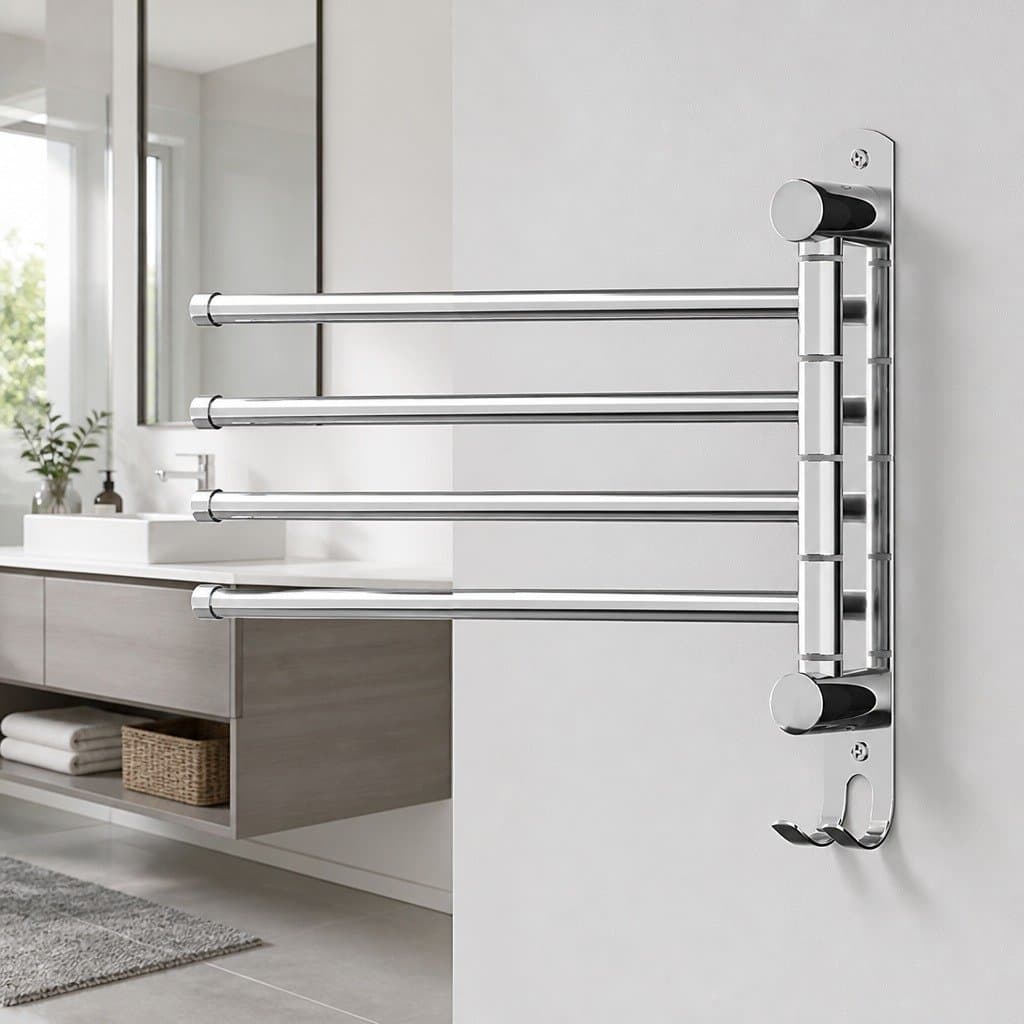 Stainless Steel 4-Bar Towel Rail with Swivel Hooks