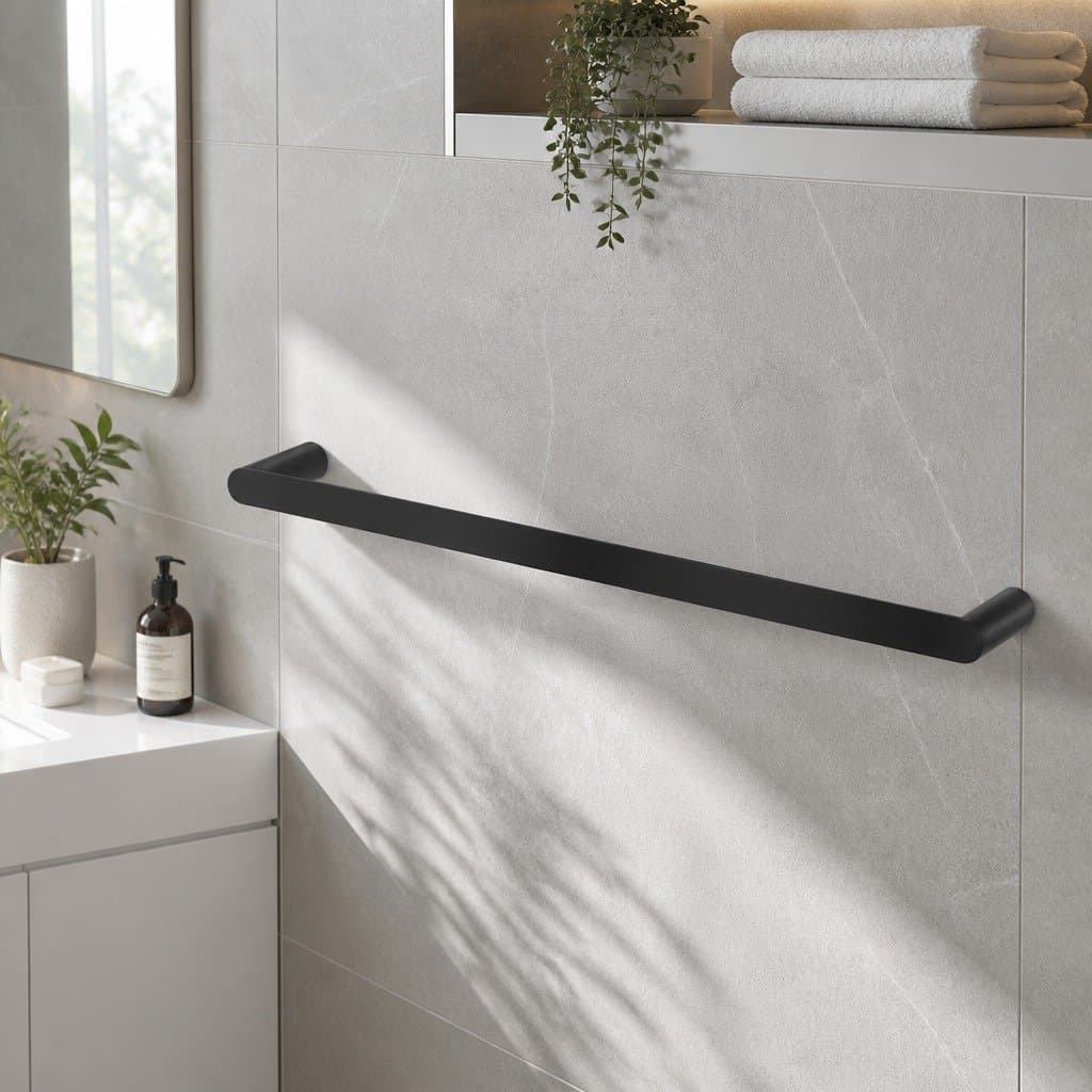 Single Wall Mounted Towel Rail Rack 600mm Black Stainless Steel