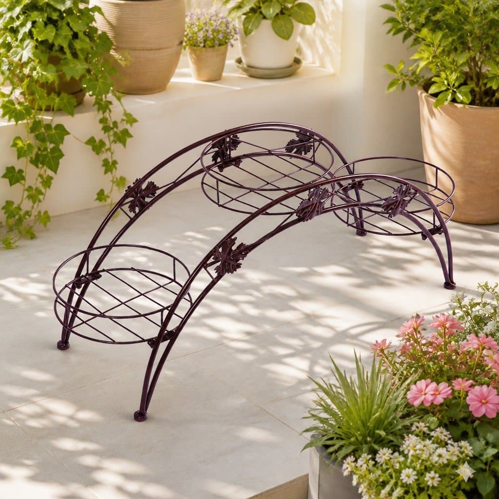 2x Plant Stand Outdoor Indoor Bronze Metal Garden 3-Pot Arch Tiered Flower Rack