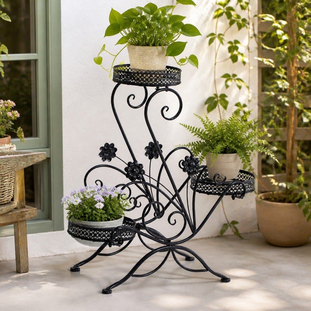 Black Steel Plant Stand for Indoor and Outdoor