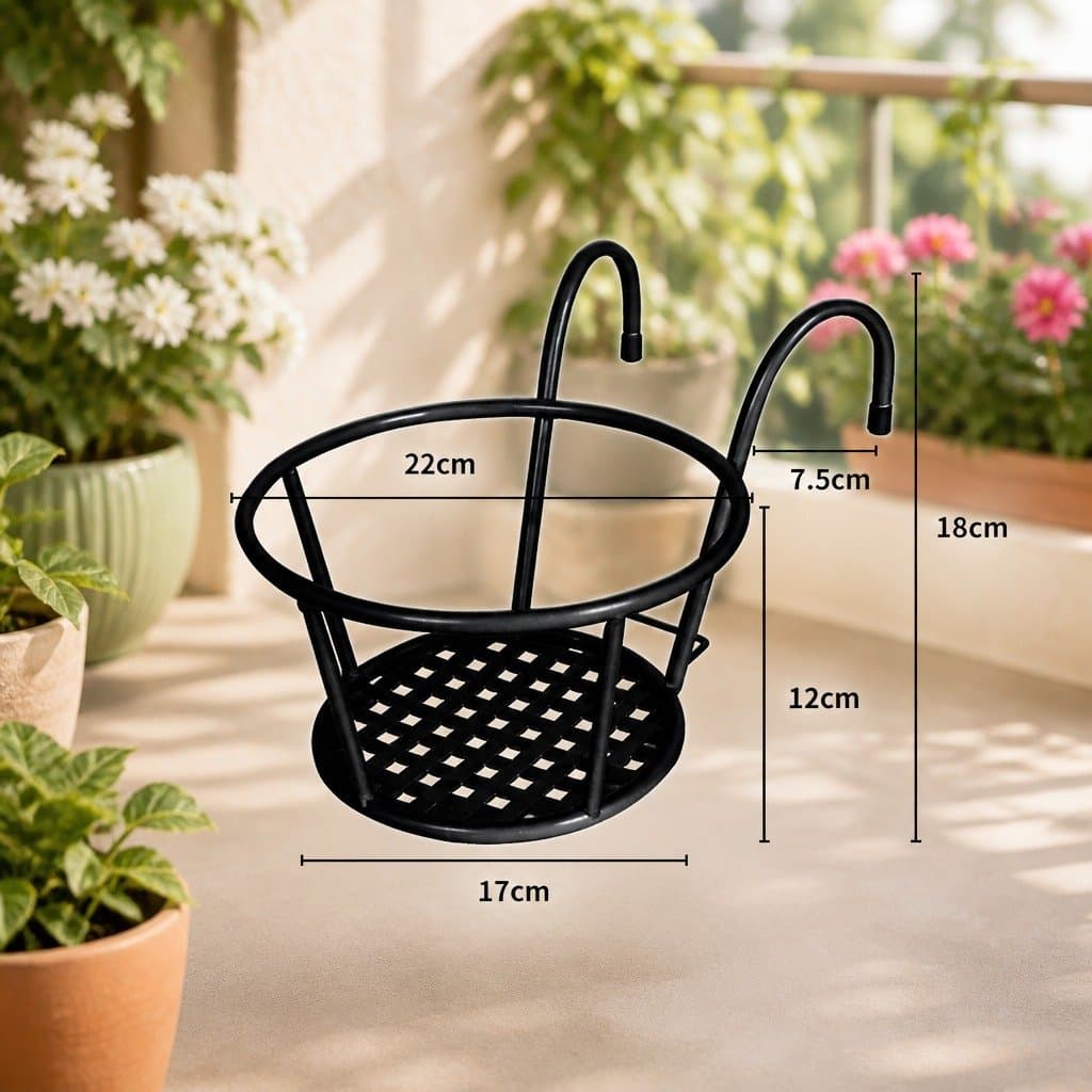 Black Steel Hanging Plant Holder with 10kg Capacity