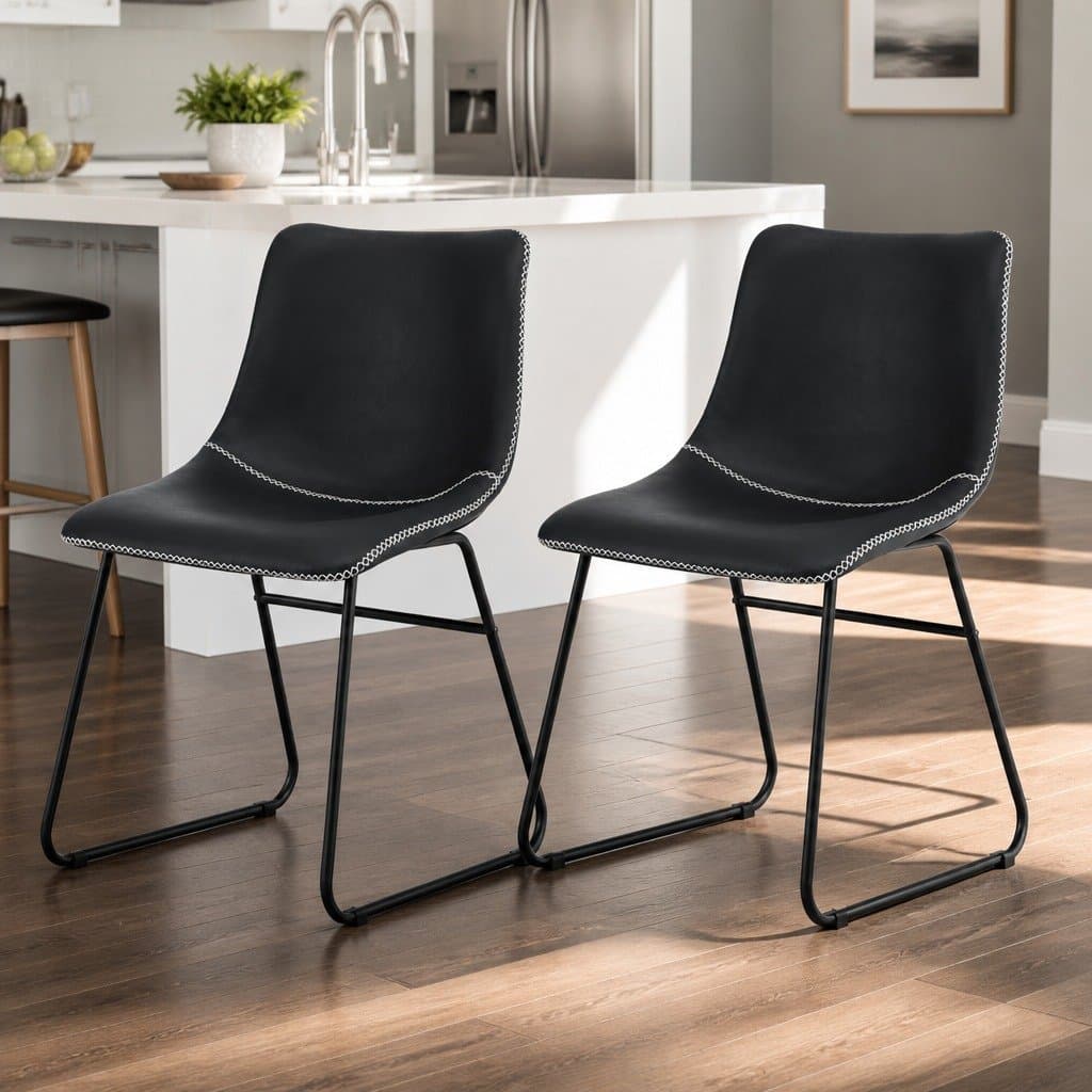 Black Retro Dining Chairs with Padded Seats x2