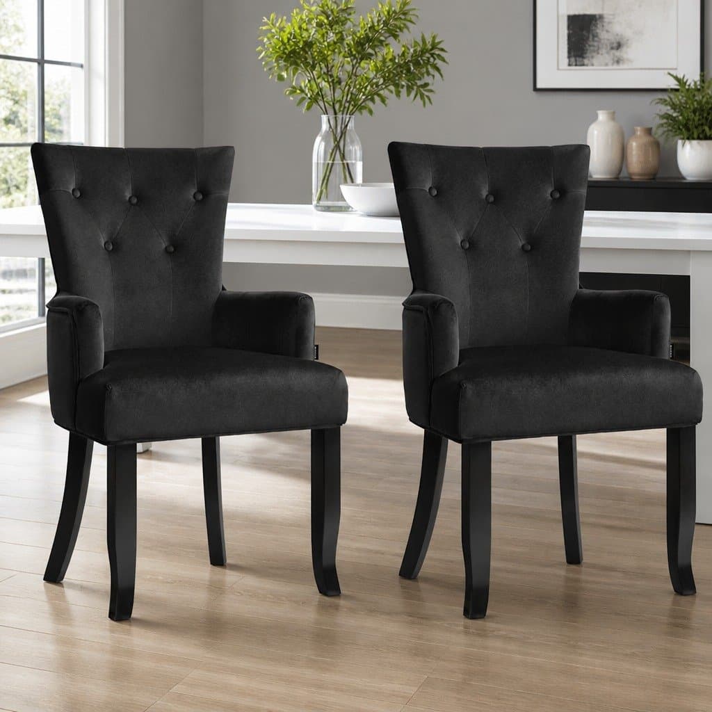 Set of 2 French Provincial Velvet Dining Armchairs