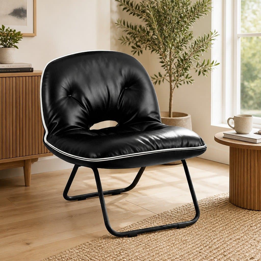 Portable Folding Chair 2-In-1 Camping Armchair Tote Bag Lounge Seat Black