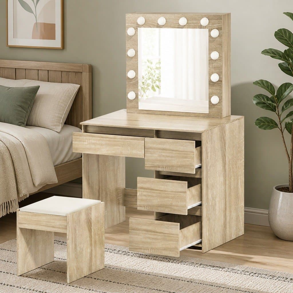 LED Mirror Dressing Table Vanity Set with Stool