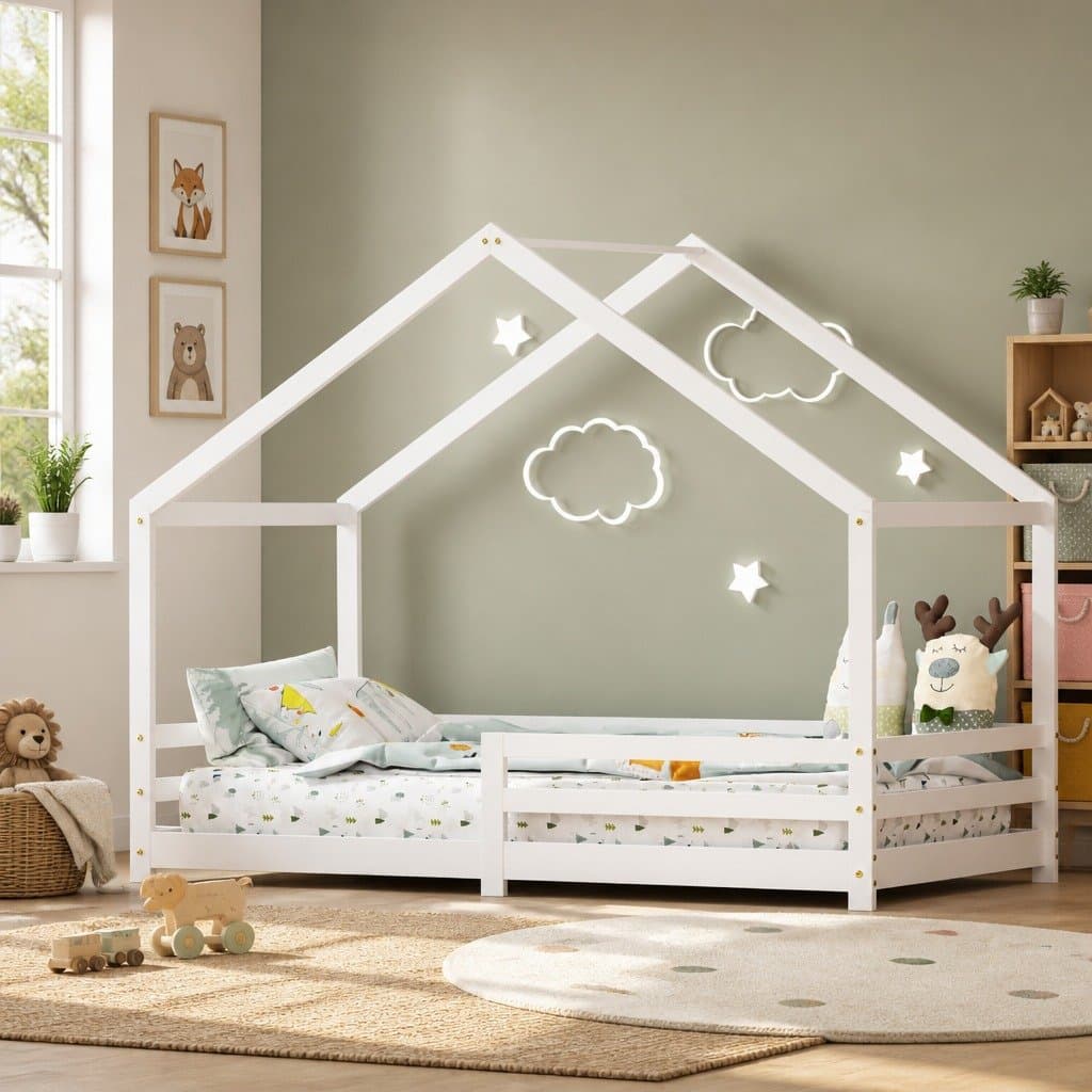 House Bed Frame for Kids in White