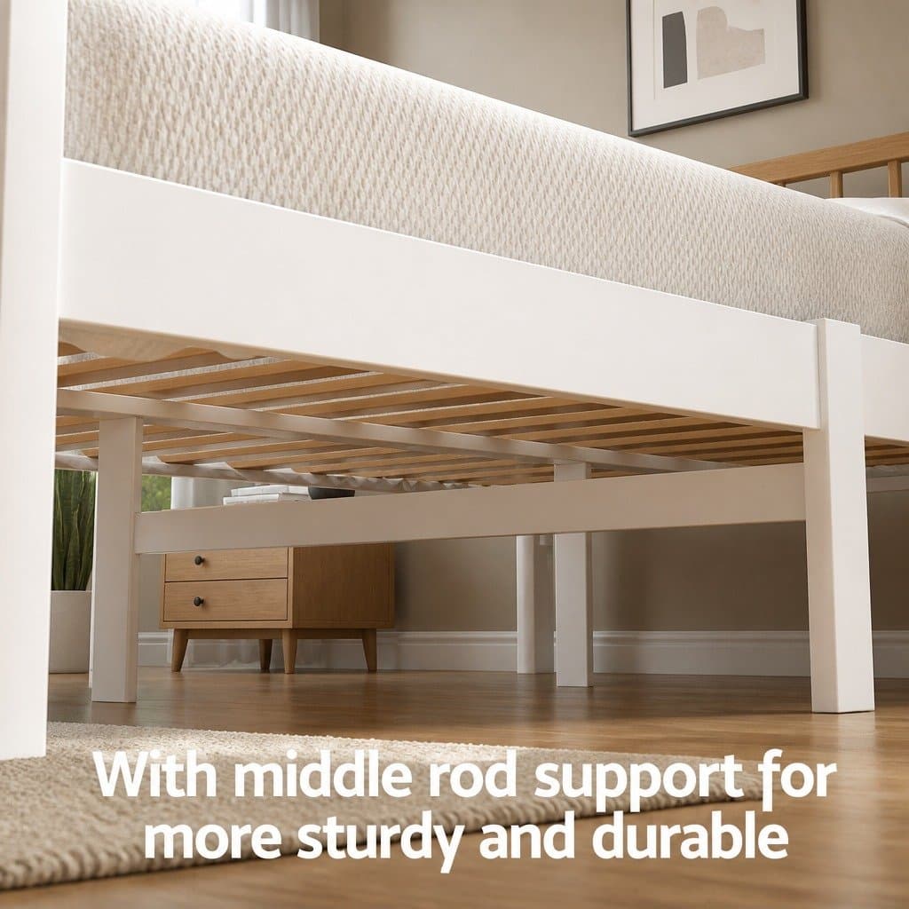 Wooden Platform Bed Frame with Storage Drawers in White