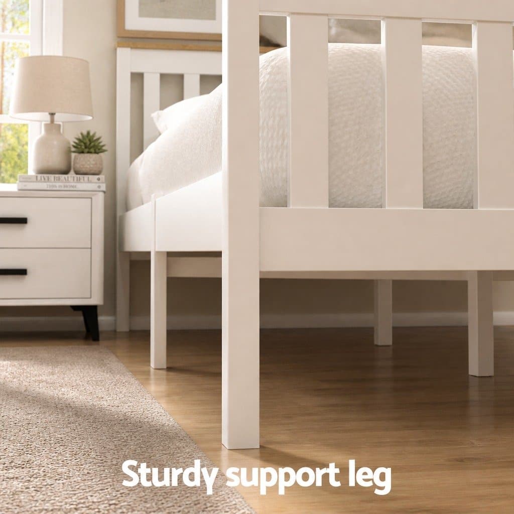 Wooden Platform Bed Frame with Storage Drawers in White