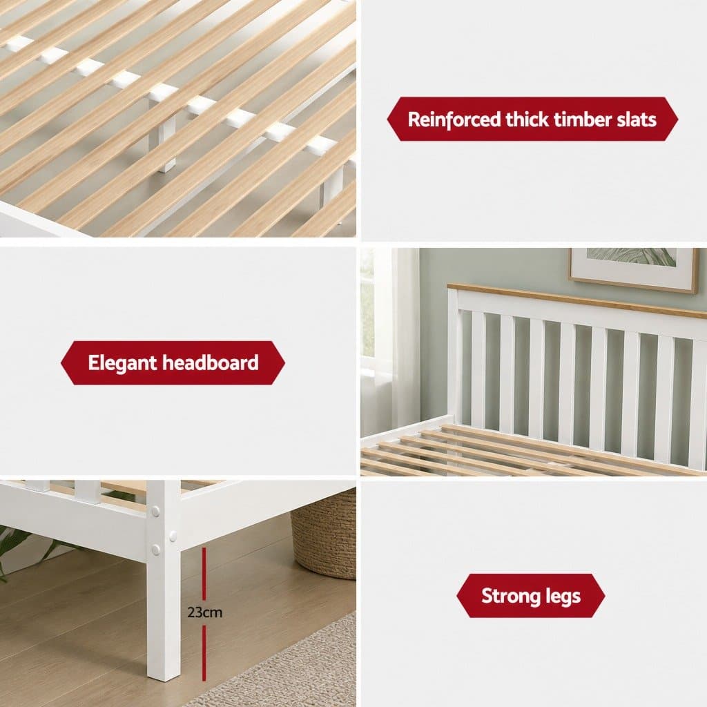Wooden Platform Bed Frame with Storage Drawers in White