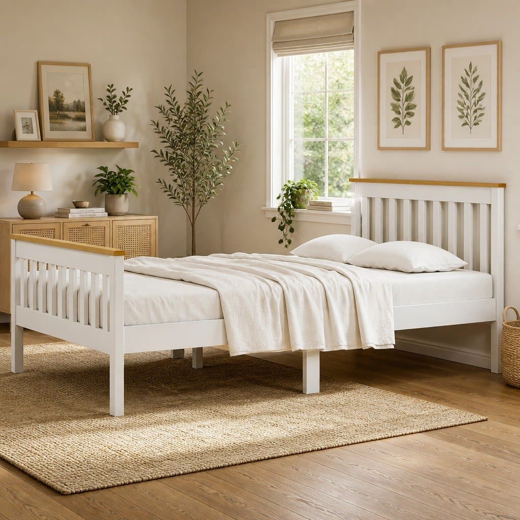 Wooden Platform Bed Frame with Storage Drawers in White