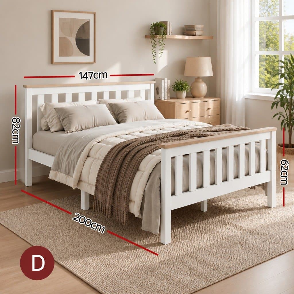 White Wooden Double Bed Frame with Slat Base