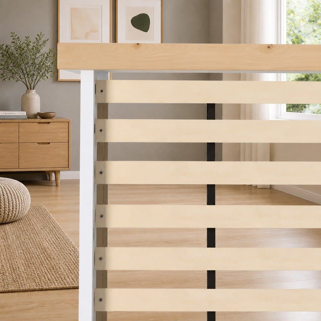 White Wooden Double Bed Frame with Slat Base