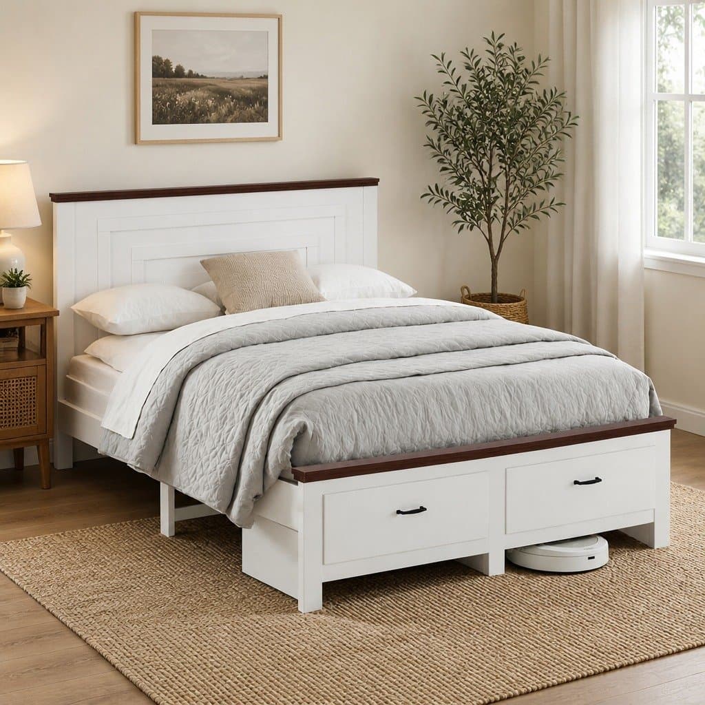 Double Bed Frame with Headboard and Storage Drawers