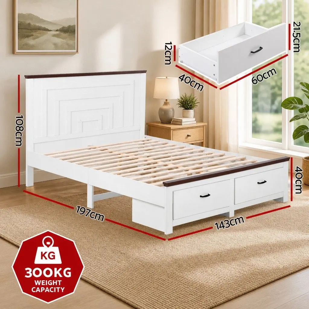 Double Bed Frame with Headboard and Storage Drawers