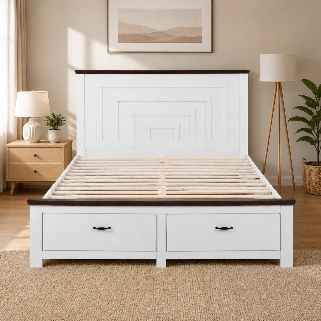 Double Bed Frame with Headboard and Storage Drawers