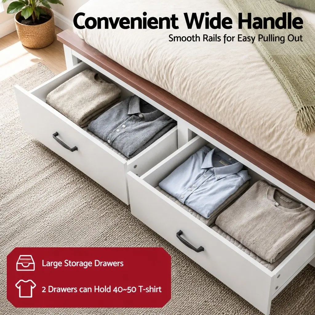 Double Bed Frame with Headboard and Storage Drawers