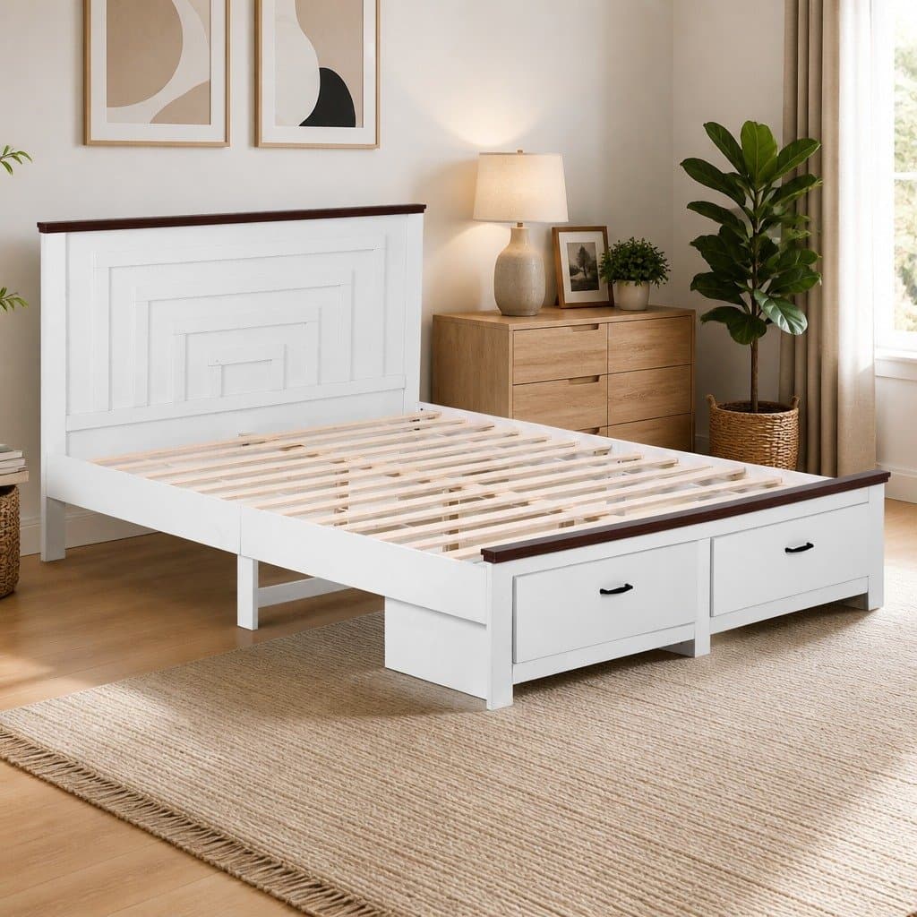 Double Bed Frame with Headboard and Storage Drawers