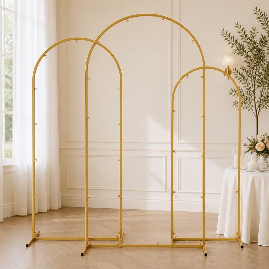 3-Piece Metal Wedding Arch Stand in Gold