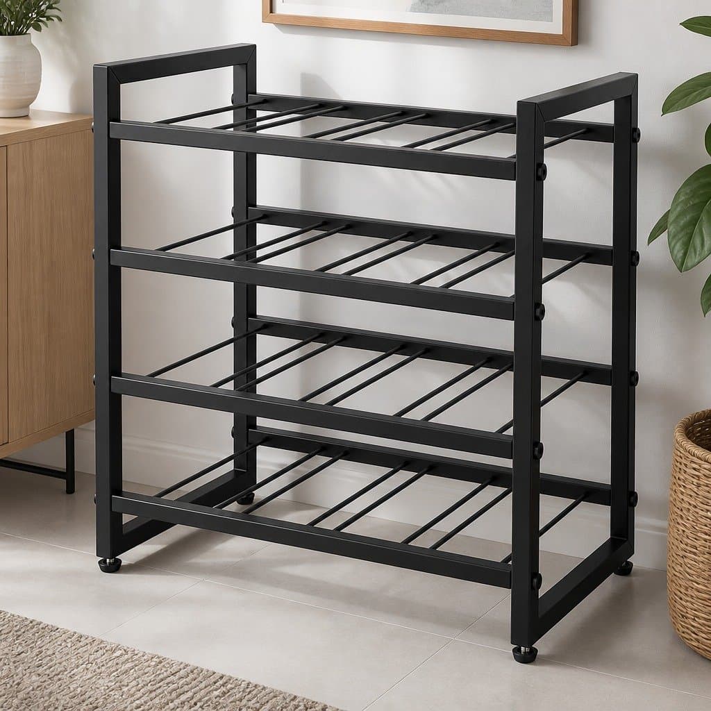 Metal 4-Tier Wine Rack for 16 Bottles with Adjustable Feet
