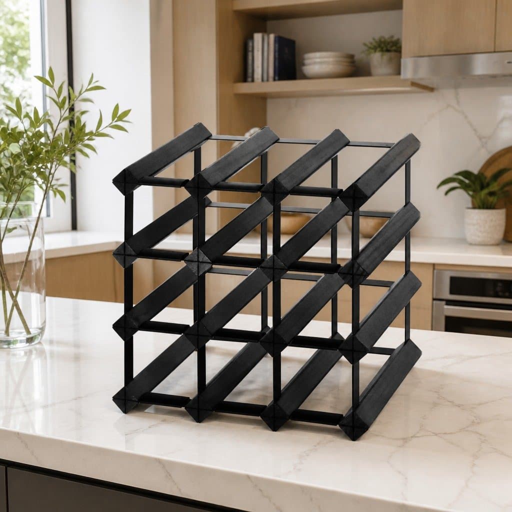 Black Timber 12 Bottle Wine Rack for Storage