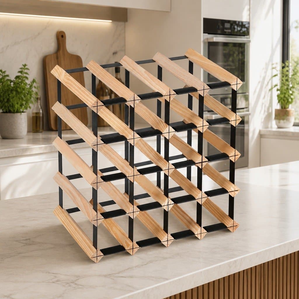 Wine Rack for 20 Bottles in Pine and Steel