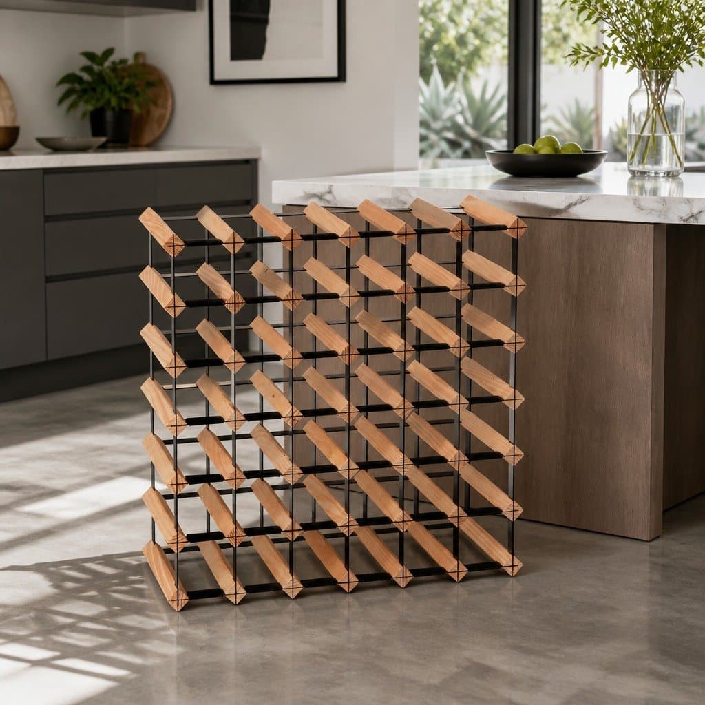 42 Bottle Wine Rack with Pine Wood and Steel Frame