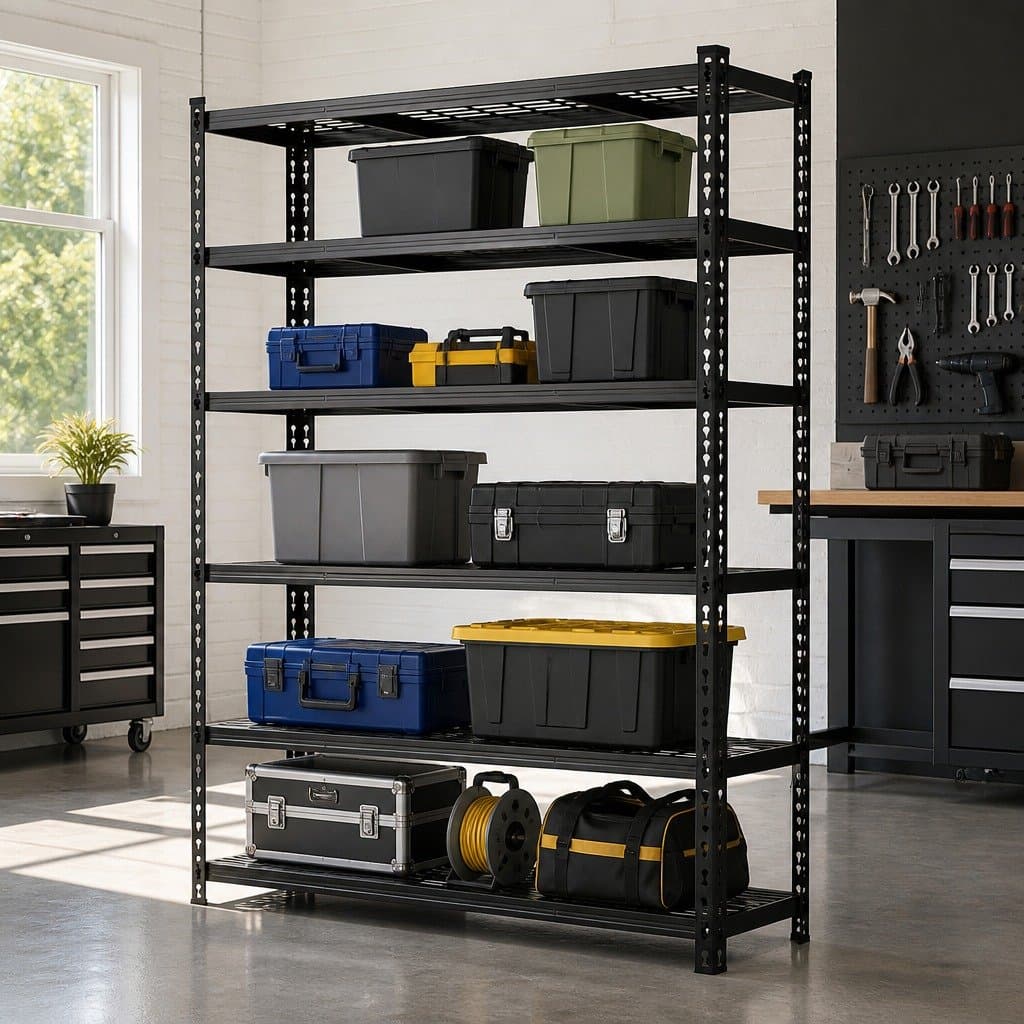 5-Tier Heavy-Duty Steel Garage Shelving Rack, Black 4-Pack