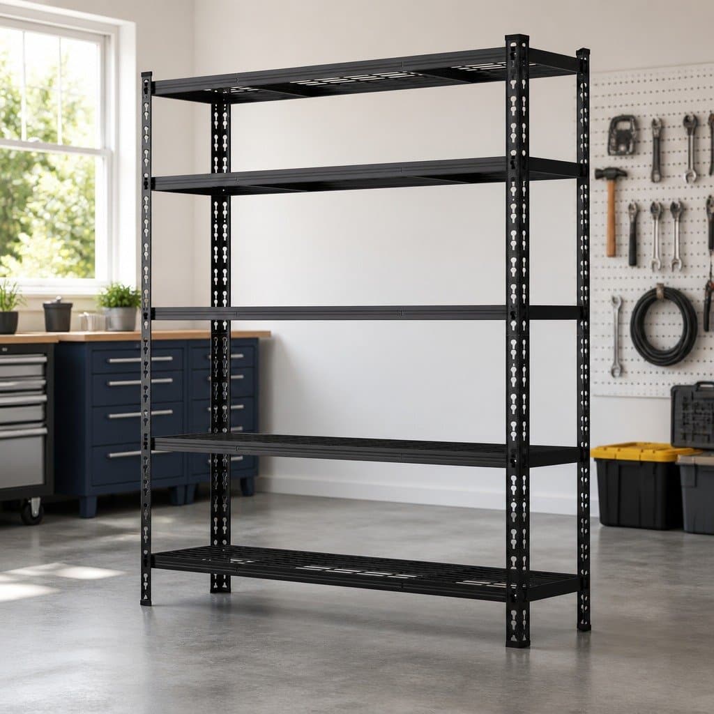 5-Tier Black Steel Storage Rack for Heavy-Duty Use
