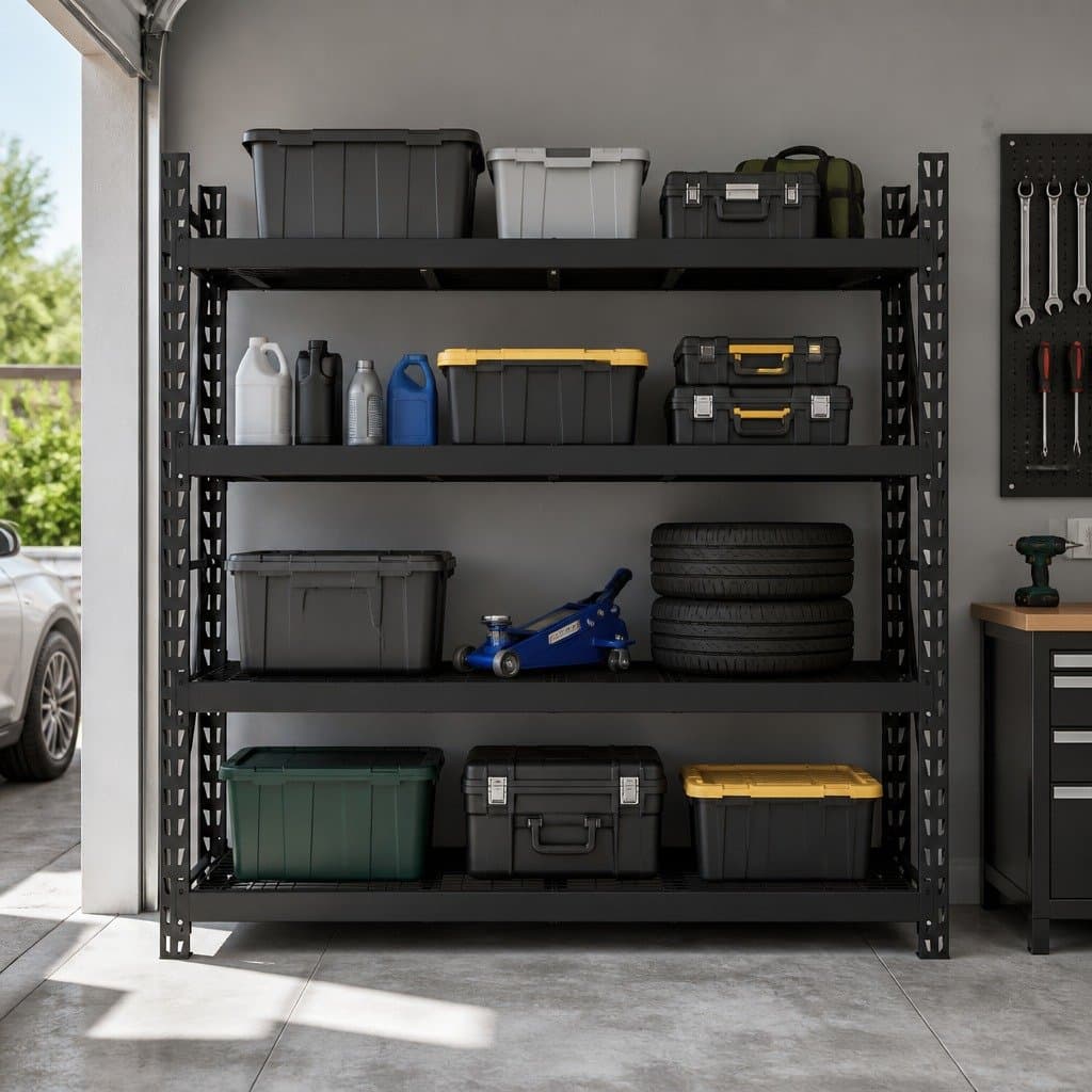 Black Metal 4-Tier Heavy-Duty Garage Storage Rack