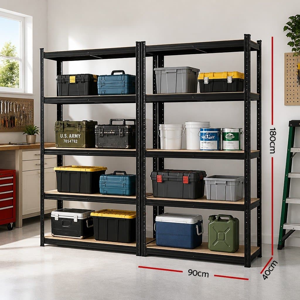 2x1.8M Black Garage Shelving Rack System