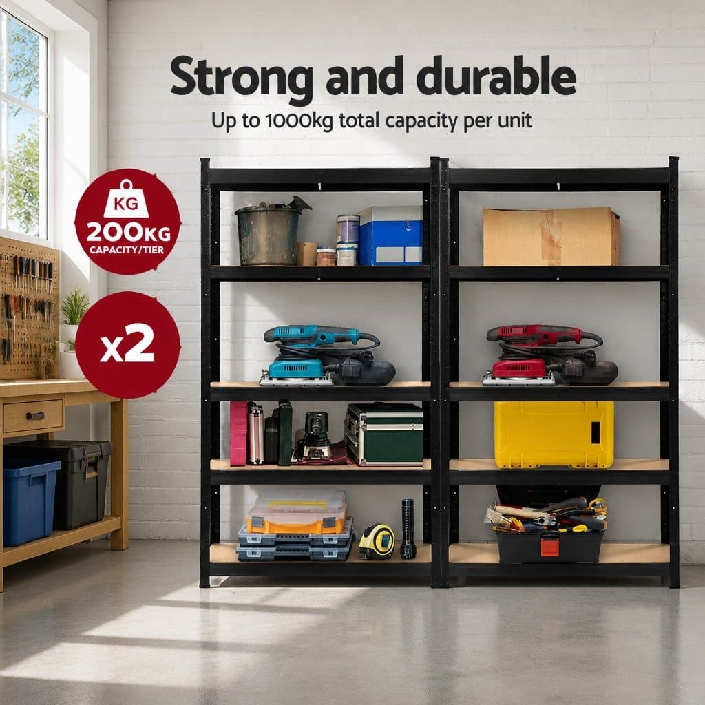 2x1.8M Black Garage Shelving Rack System