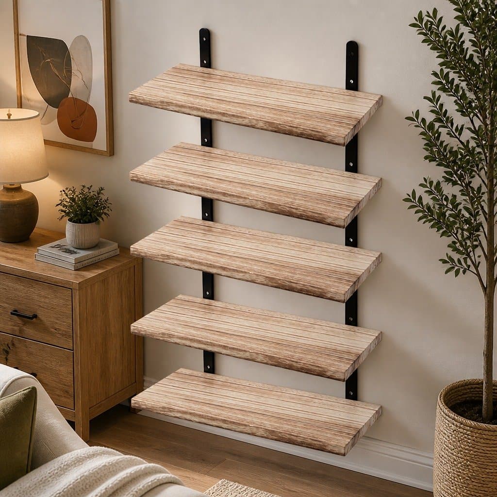 Floating Wall Shelves 5Pcs Wood Wall Mounted Storage Display Rack Bedroom