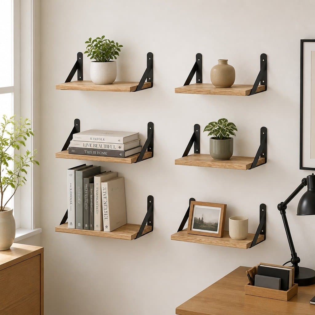 Set of 6 Sturdy Floating Wall Shelves for Storage