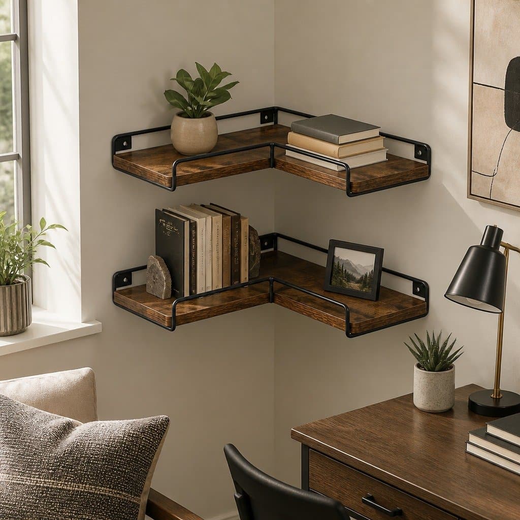 L-Shape Floating Corner Wall Shelves, Set of 2