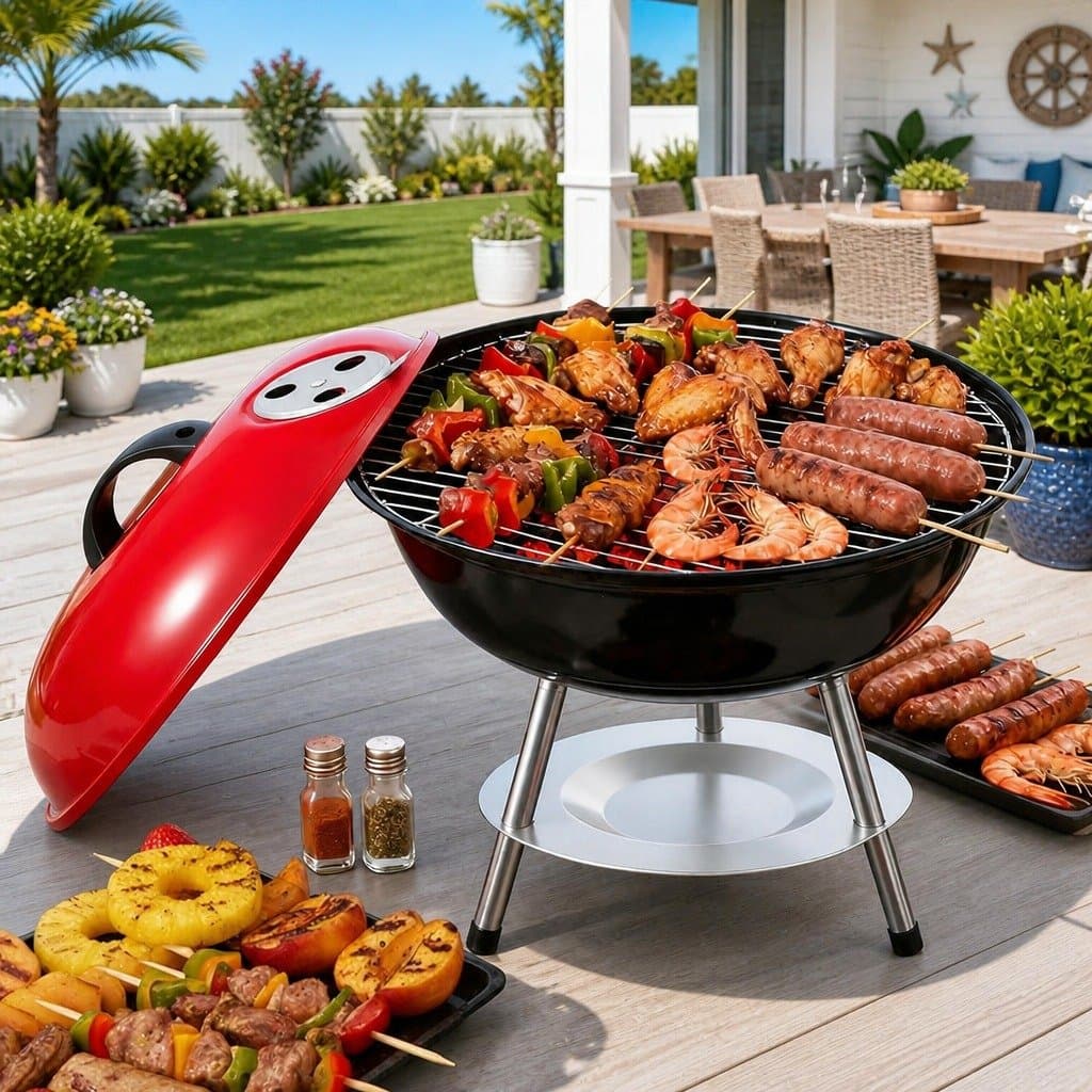 Stainless Steel 34cm Charcoal BBQ Grill with Lid