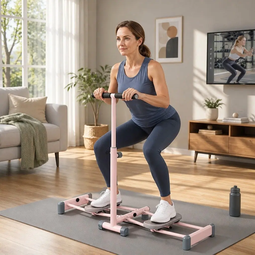Pink Foldable Ski Exercise Machine for Cardio Training