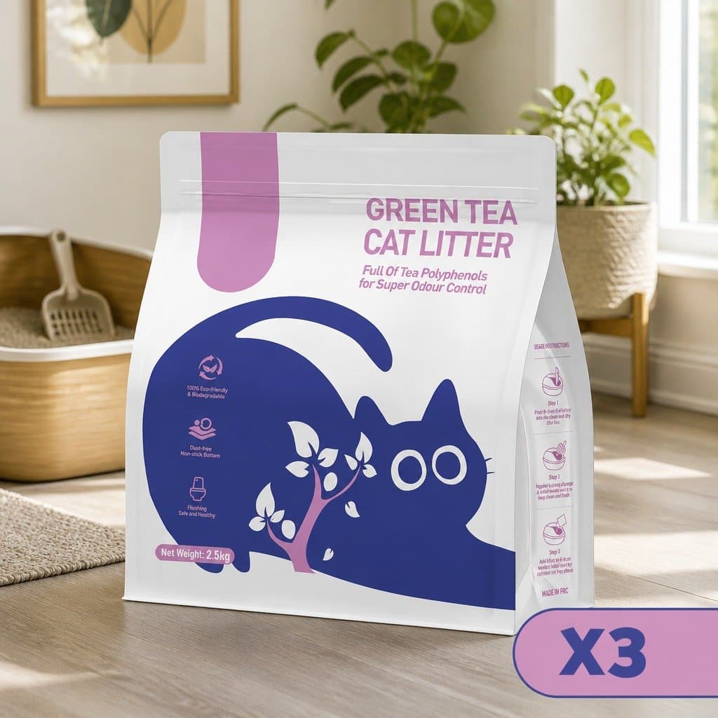 Natural Cat Litter with Green Tea 3 Pack, 7.5kg