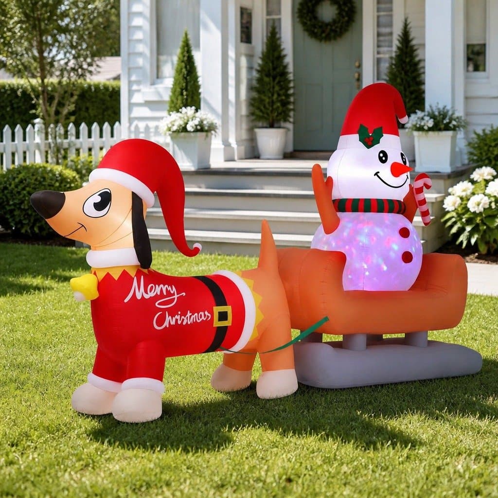 Outdoor LED Illuminated Inflatable Snowman & Dog 4.2M