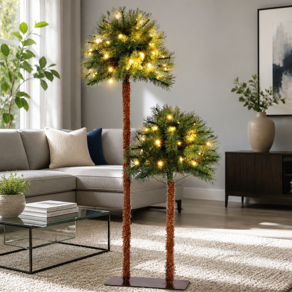 Christmas Palm Tree Set with LED Warm Lights