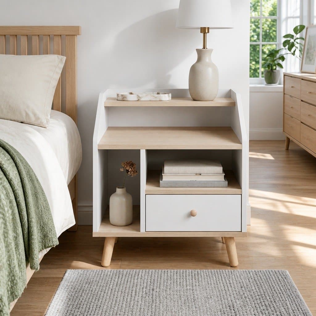 Nordic Wooden Legs Bedside Table with Drawer