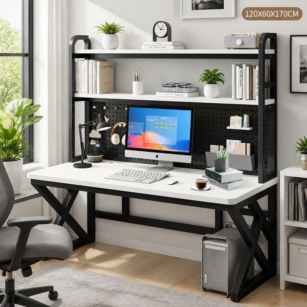 Computer Study Desk with Black and White Finish