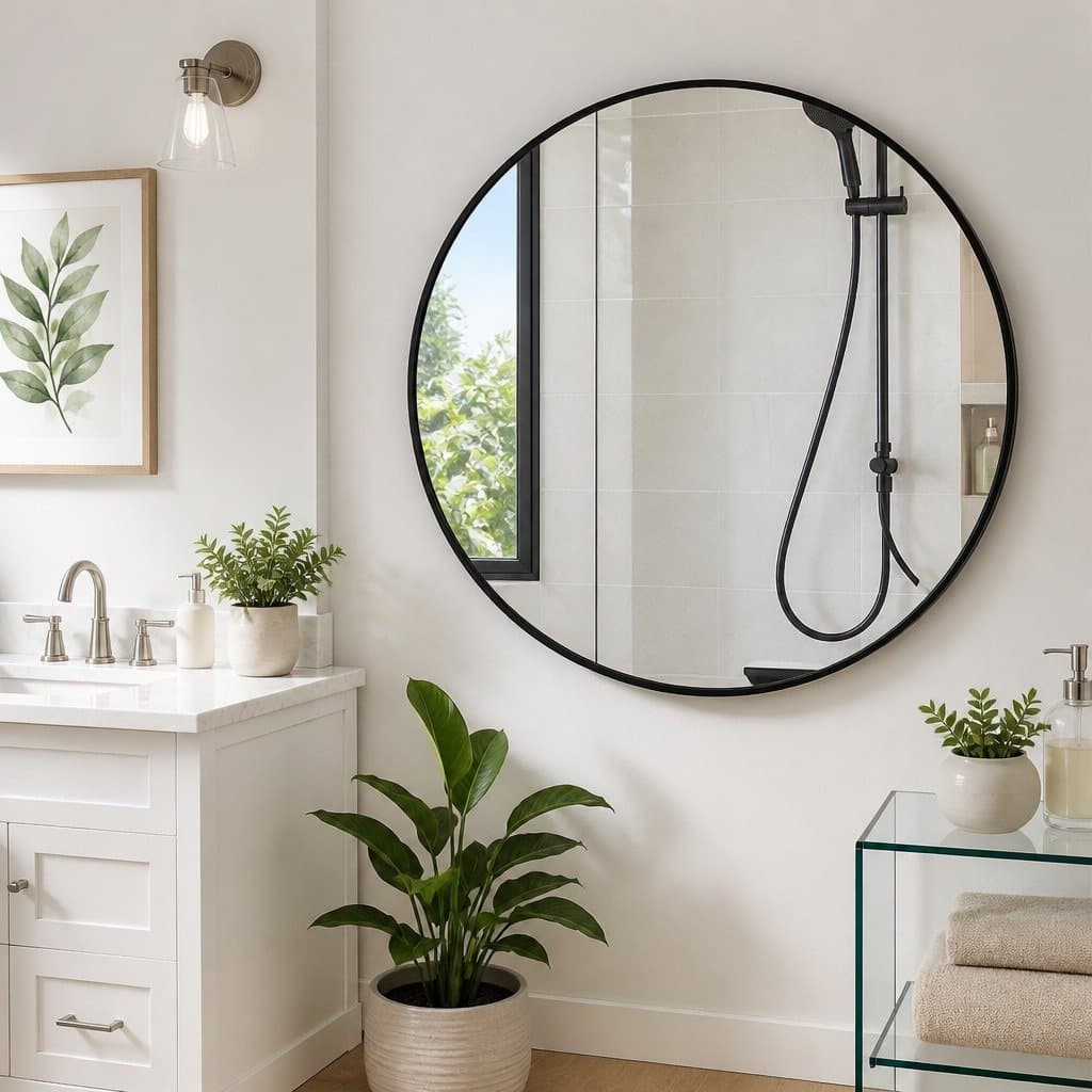 Vintage Metal Frame Circular Wall Mirror for Bathrooms