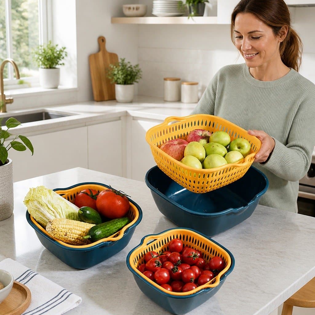 Double-Layer Storage Basket Set for Kitchen Organization