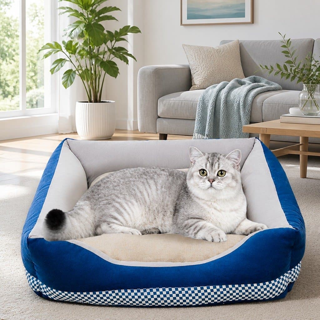 Soft Washable Pet Dog Cat Bed Padded Zipper Design Blue XS Cozy Cushion