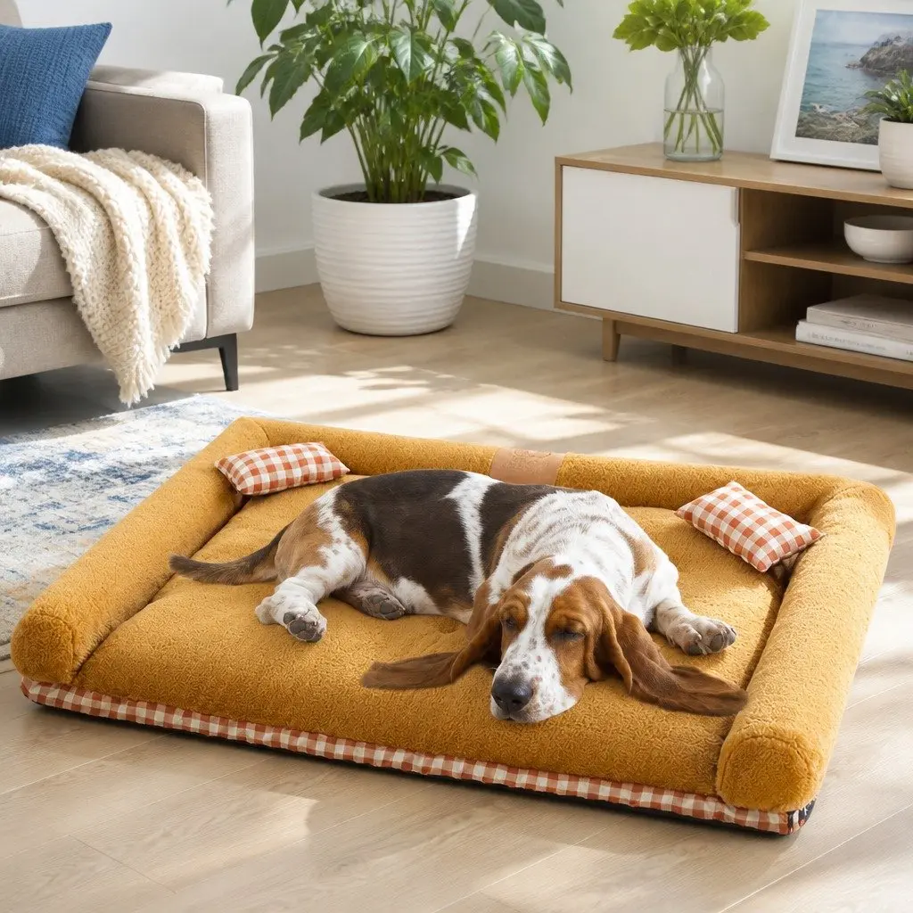 Dog Bed with Odor-Resistant Fabric and Support