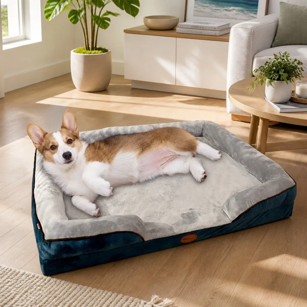 Grey Dog Bed Sofa with Supportive Cushioning