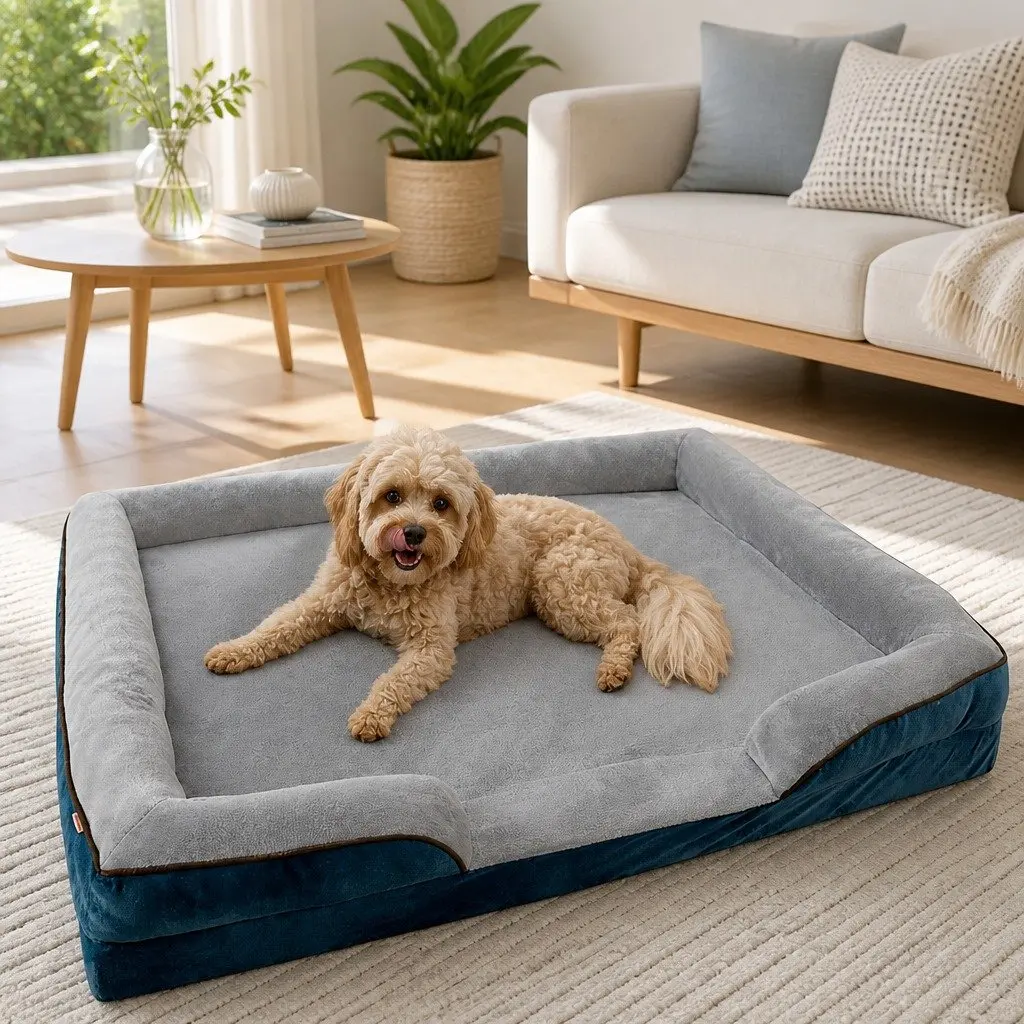 Grey Orthopedic Dog Sofa Bed with Three-Sided Padding